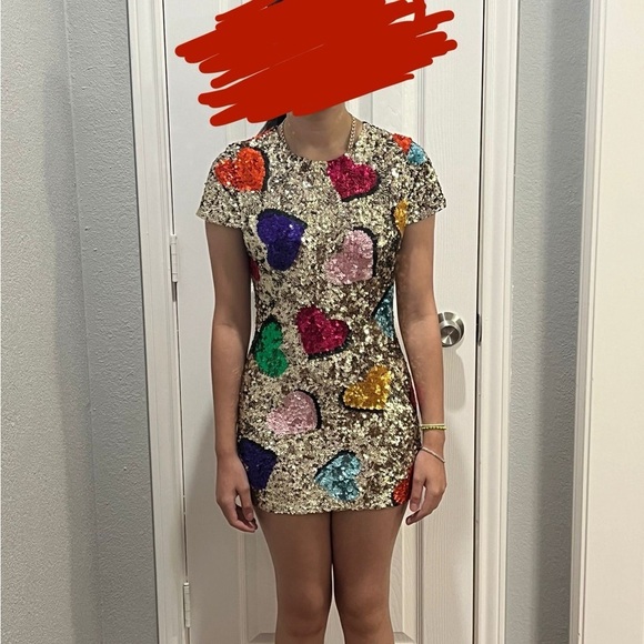Alice + Olivia Gold Sequin Heart Mini Dress - Picture 8 of 10